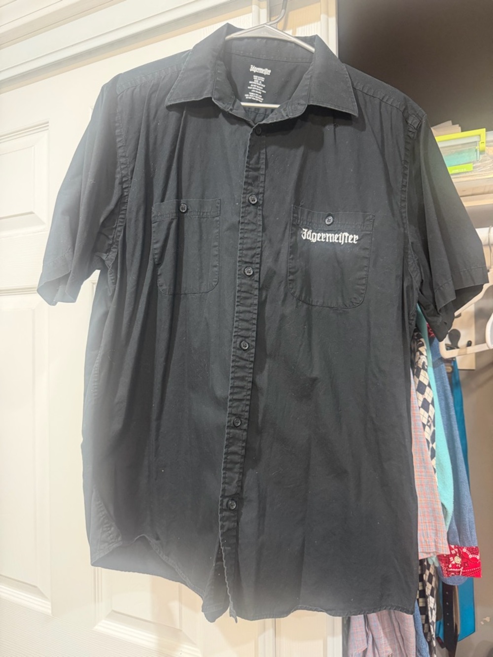 Vintage Jagermeister Black Button-Up Shirt with White Logo